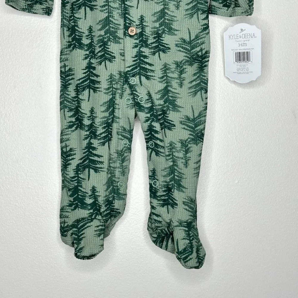 Kyle & Deena NY 2 piece set waffle knit sleeper baby 3-6 month beanie sage green